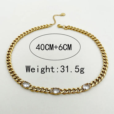 304 Stainless Steel 14K Gold Plated Simple Style Streetwear Polishing Plating Inlay Oval Zircon Necklace