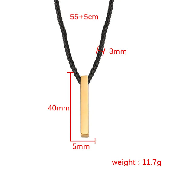 Simple Style Streetwear Customization Laser Engraving Rectangle Stainless Steel Plating 18K Gold Plated Unisex Pendant Necklace Men Pendant Necklaces