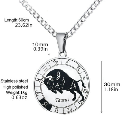 Simple Style Streetwear Round Constellation Stainless Steel Carving Pendant Necklace