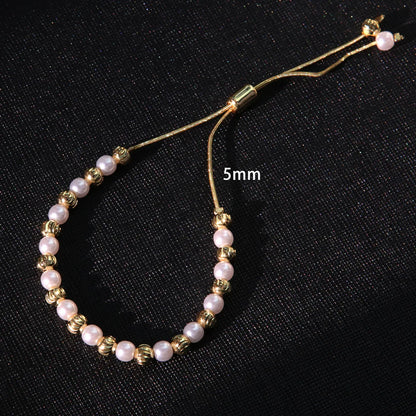 Simple Style Streetwear Round Imitation Pearl Copper Beaded Plating 18k Gold Plated Women'S Bracelets