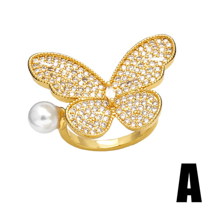 Simple Style Streetwear Snake Butterfly Copper Plating Inlay Zircon 18k Gold Plated Open Rings