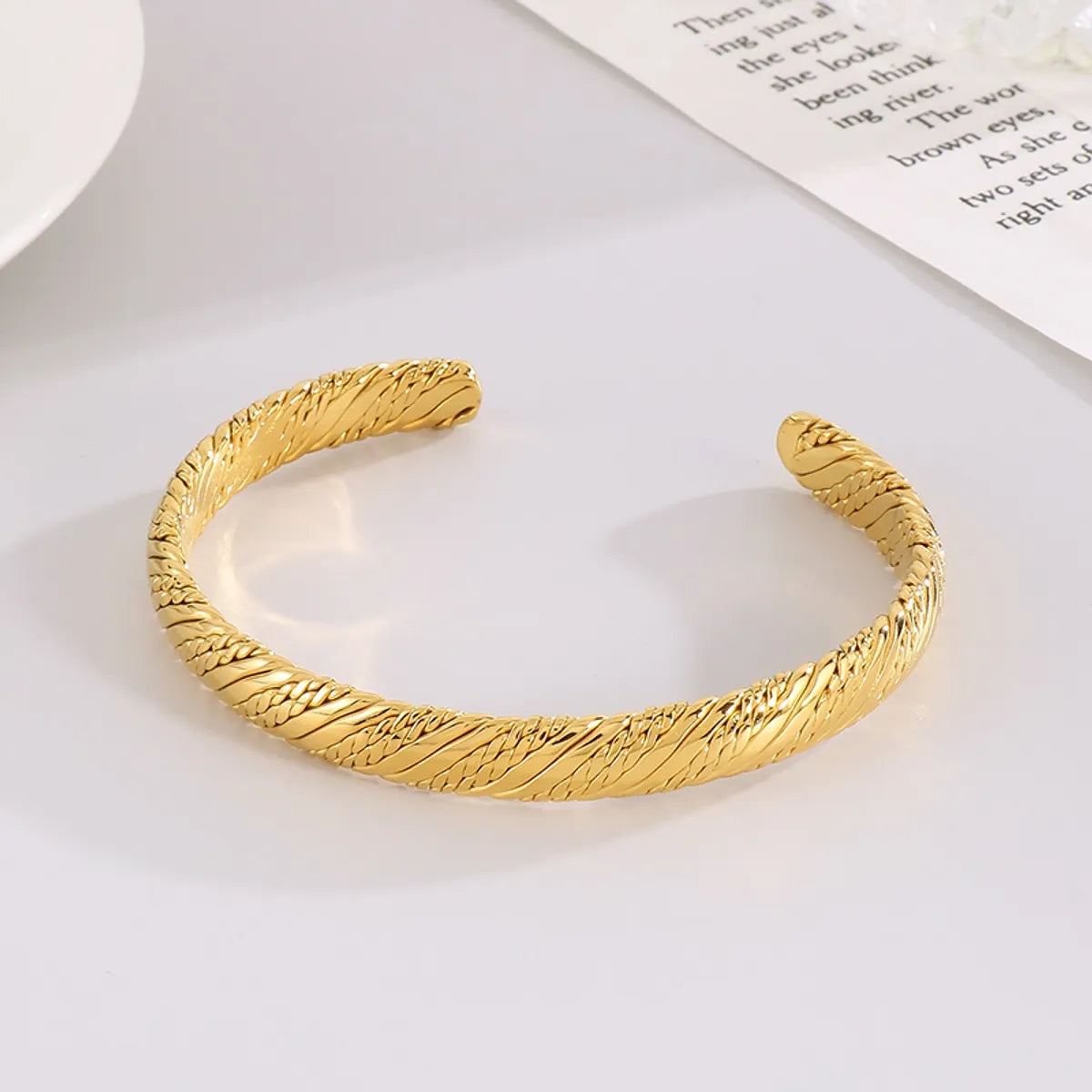 Simple Style Streetwear Solid Color Stainless Steel 18k Gold Plated Cuff Bracelets In Bulk