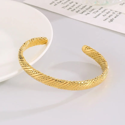 Simple Style Streetwear Solid Color Stainless Steel 18k Gold Plated Cuff Bracelets In Bulk