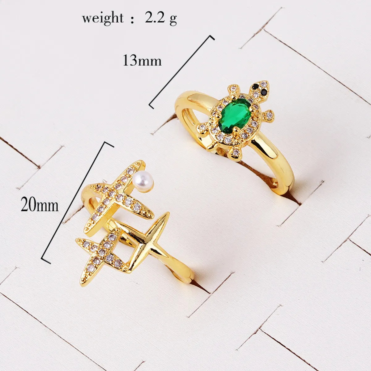 Simple Style Streetwear Tortoise Star Copper Inlay Zircon Open Rings