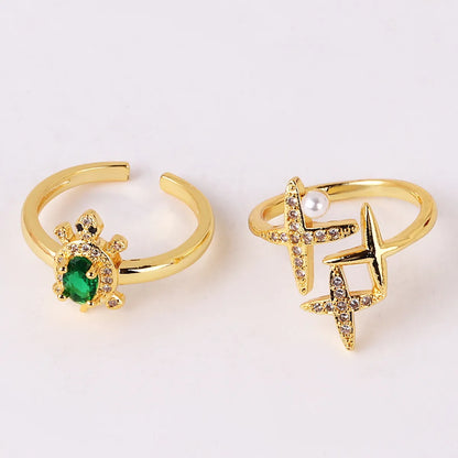 Simple Style Streetwear Tortoise Star Copper Inlay Zircon Open Rings