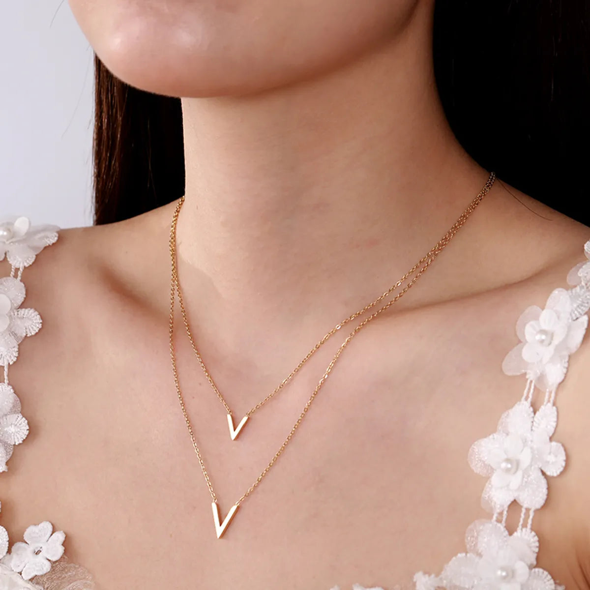 Simple Style Streetwear V Shape Stainless Steel Plating 18k Gold Plated Layered Necklaces