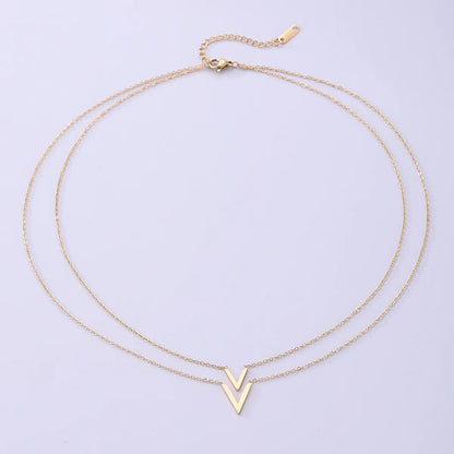 Simple Style Streetwear V Shape Stainless Steel Plating 18k Gold Plated Layered Necklaces