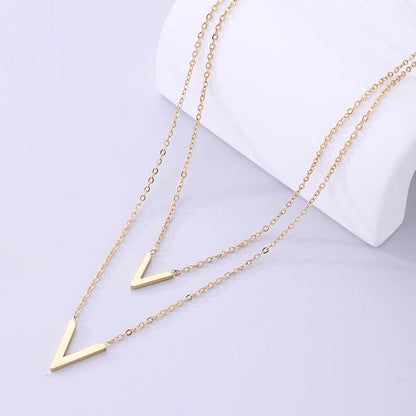 Simple Style Streetwear V Shape Stainless Steel Plating 18k Gold Plated Layered Necklaces