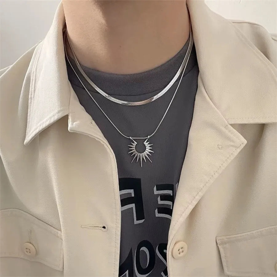 Simple Style Sun 304 Stainless Steel Alloy Men'S Double Layer Necklaces