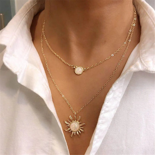 Simple Style Sun Alloy Inlay Opal Women'S Layered Necklaces