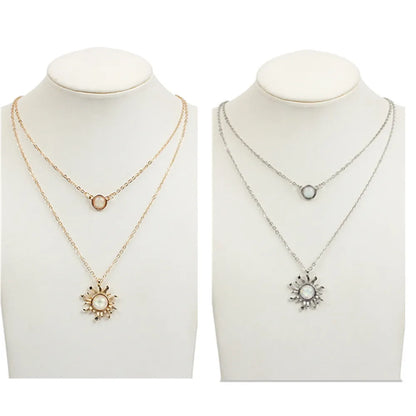 Simple Style Sun Alloy Inlay Opal Women'S Layered Necklaces