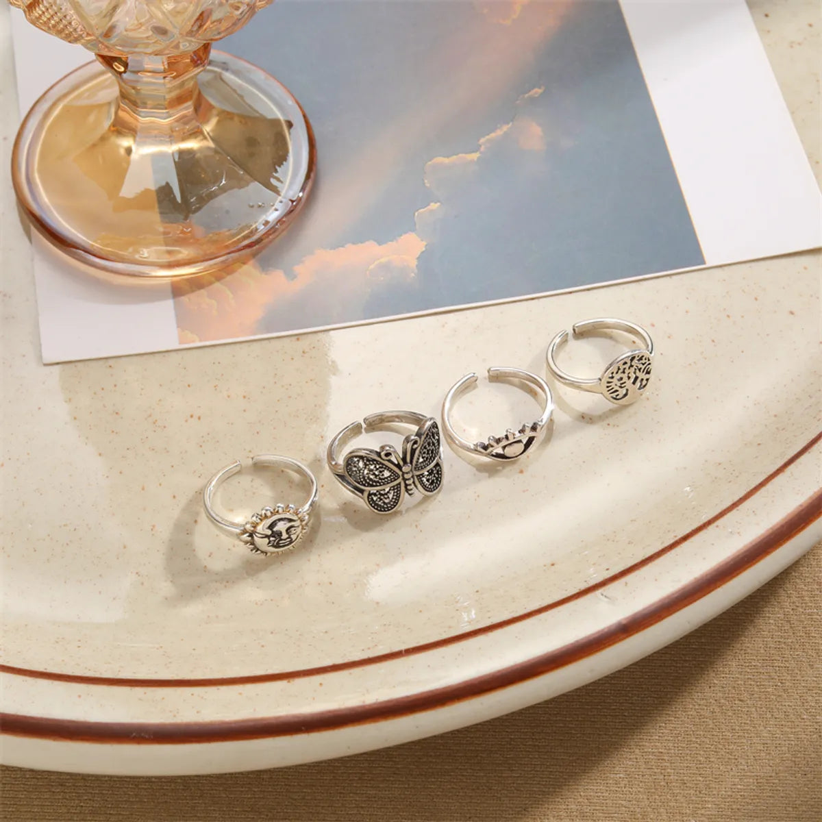 Simple Style Sun Butterfly Copper Asymmetrical Plating 14k Gold Plated Open Rings