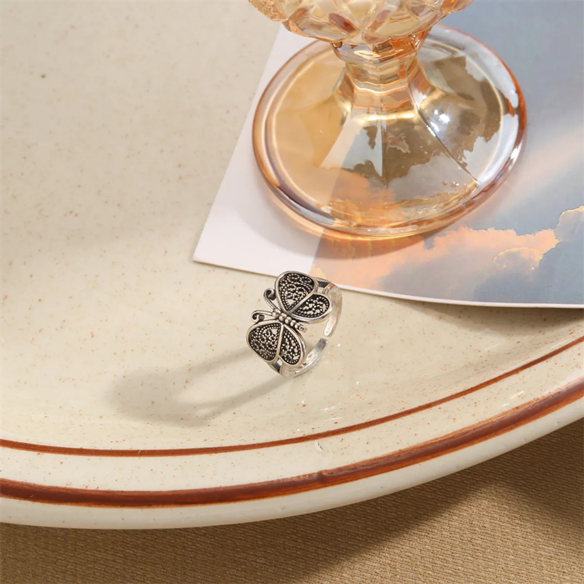 Simple Style Sun Butterfly Copper Asymmetrical Plating 14k Gold Plated Open Rings