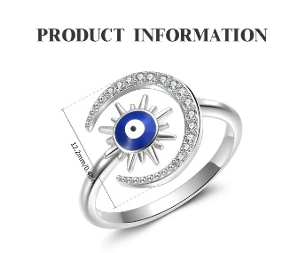 Simple Style Sun Devil's Eye Moon Sterling Silver Plating Inlay Zircon Open Rings