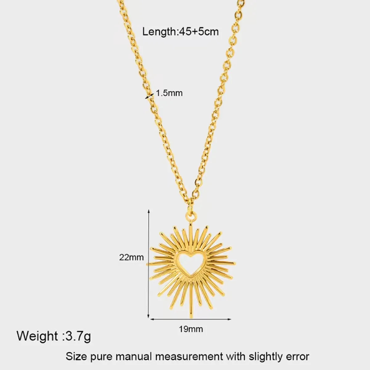 Simple Style Sun Heart Shape Stainless Steel Plating 18k Gold Plated Pendant Necklace