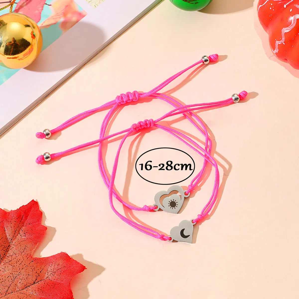 Simple Style Sun Moon Heart Shape Stainless Steel Plastic Cotton Blend Knitting Polishing Couple Drawstring Bracelets