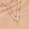 Wholesale Jewelry Simple Style Sun Moon 304 Stainless Steel 18K Gold Plated Double Layer Necklaces
