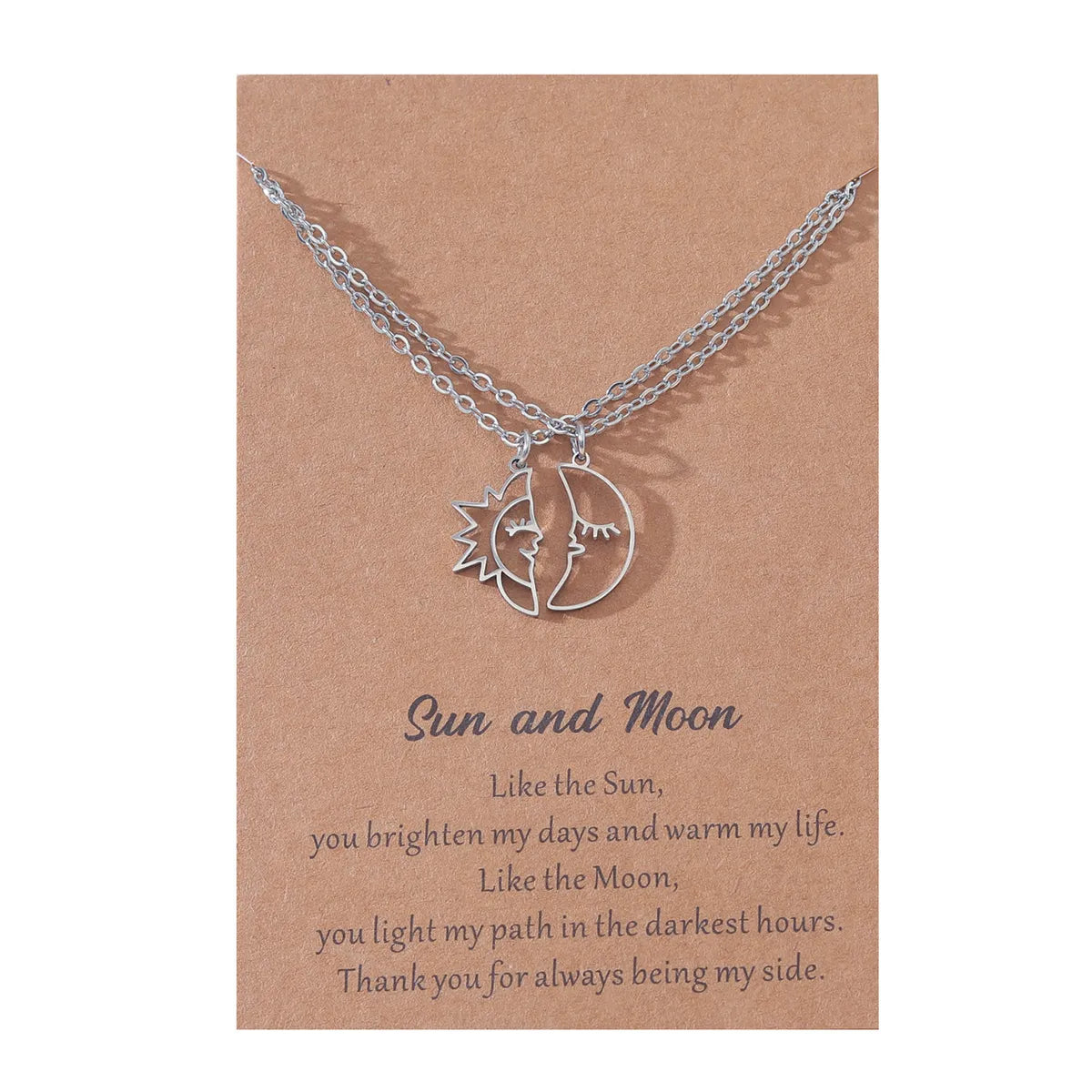 Simple Style Sun Moon Stainless Steel Pendant Necklace