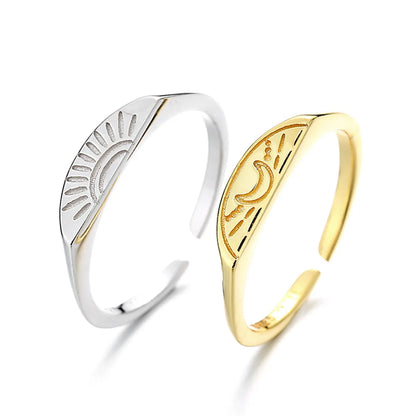 Simple Style Sun Moon Sterling Silver Plating Open Rings