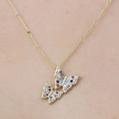 Copper Simple Style Plating Inlay Snake Sun Butterfly Zircon Pendant Necklace