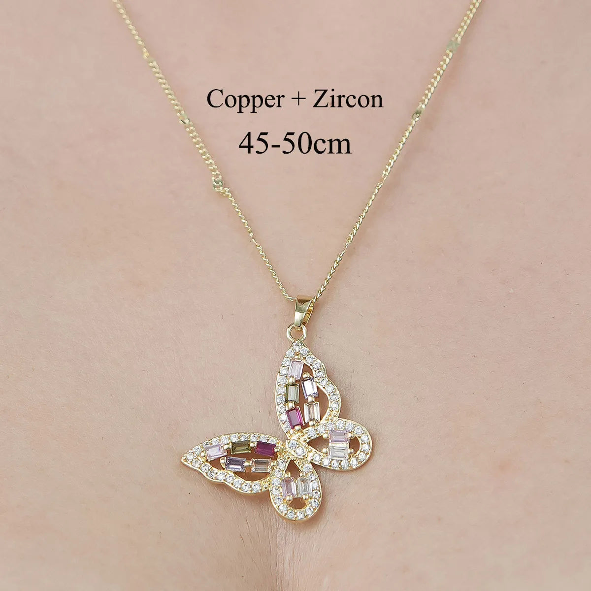 Copper Simple Style Plating Inlay Snake Sun Butterfly Zircon Pendant Necklace