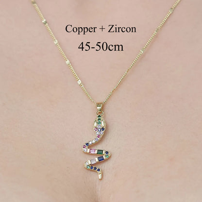 Copper Simple Style Plating Inlay Snake Sun Butterfly Zircon Pendant Necklace