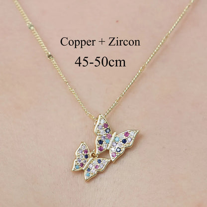 Copper Simple Style Plating Inlay Snake Sun Butterfly Zircon Pendant Necklace