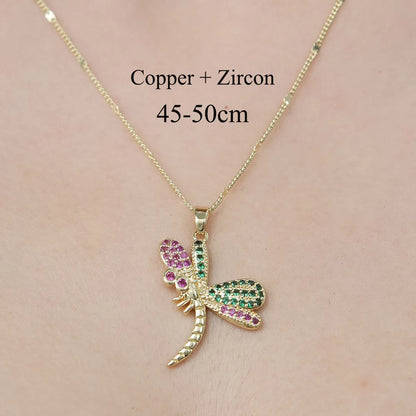 Copper Simple Style Plating Inlay Snake Sun Butterfly Zircon Pendant Necklace