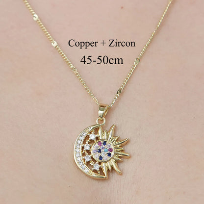 Copper Simple Style Plating Inlay Snake Sun Butterfly Zircon Pendant Necklace