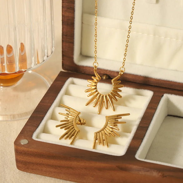 304 Stainless Steel 18K Gold Plated Simple Style Polishing Plating Sun Earrings Necklace