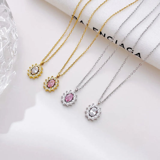 Simple Style Sun Stainless Steel White Gold Plated Gold Plated Zircon Pendant Necklace In Bulk