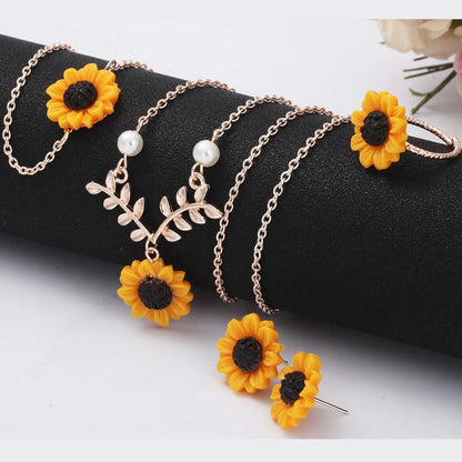 Simple Style Sunflower Alloy Glass Plating Women'S Jewelry Set