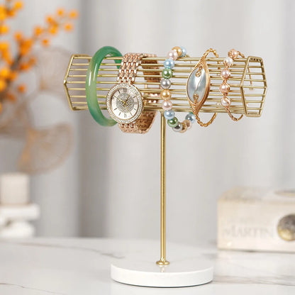 Simple Style T Shape Marble Metal Jewelry Rack