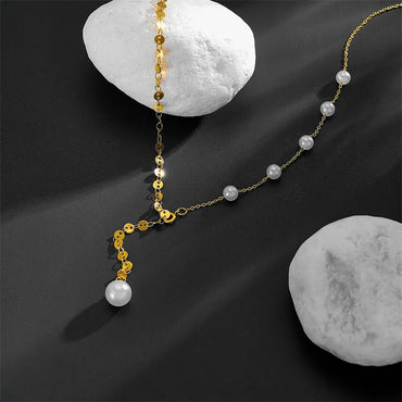 Imitation Pearl Titanium Steel 18K Gold Plated Simple Style Tassel Pendant Necklace