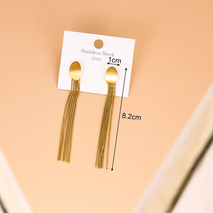 Simple Style Tassel Stainless Steel Tassel Gold Plated Drop Earrings 1 Pair