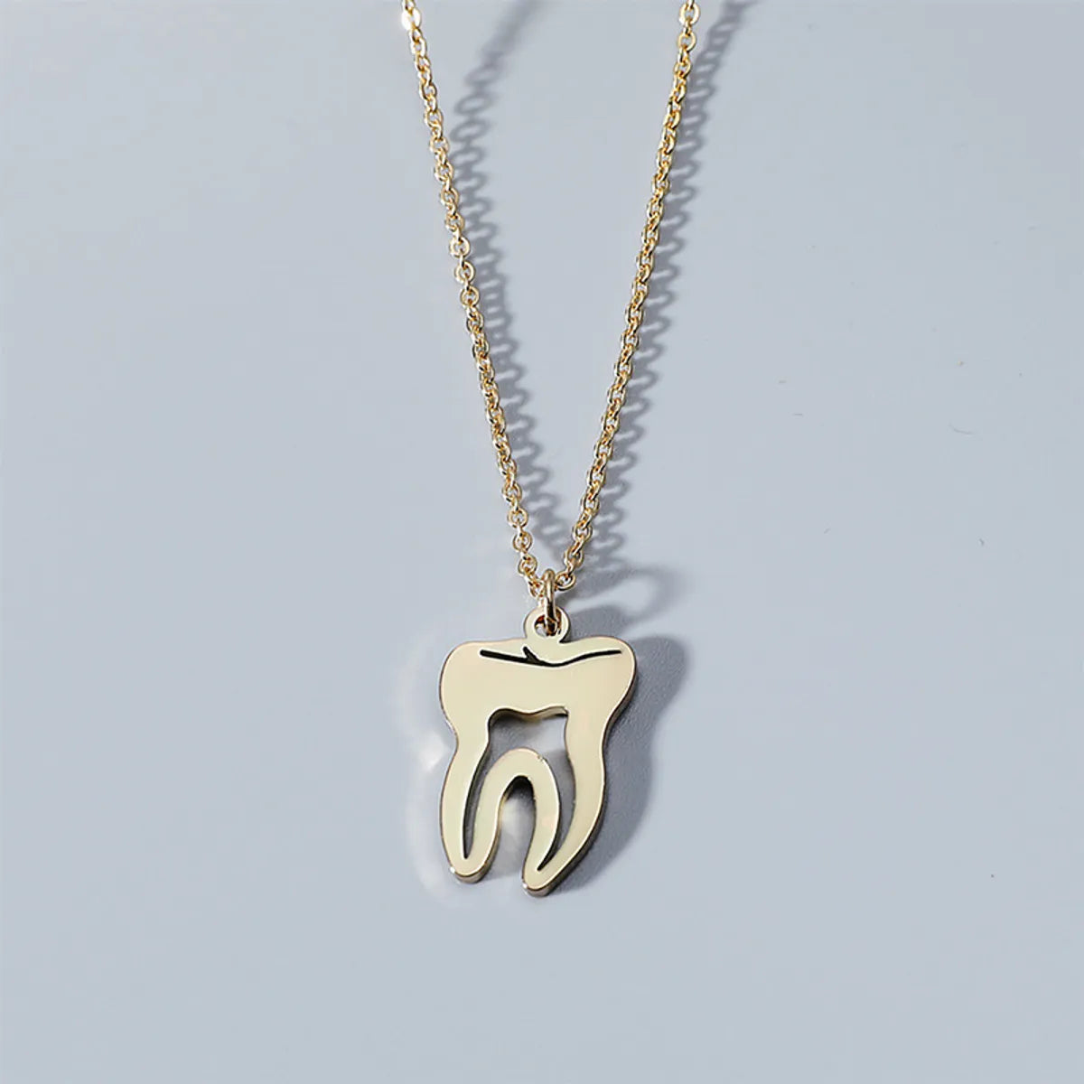 Simple Style Teeth Titanium Steel Plating Hollow Out Gold Plated Pendant Necklace Long Necklace