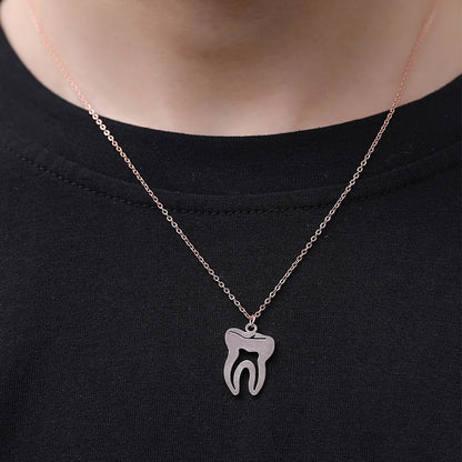 Simple Style Teeth Titanium Steel Plating Hollow Out Gold Plated Pendant Necklace Long Necklace