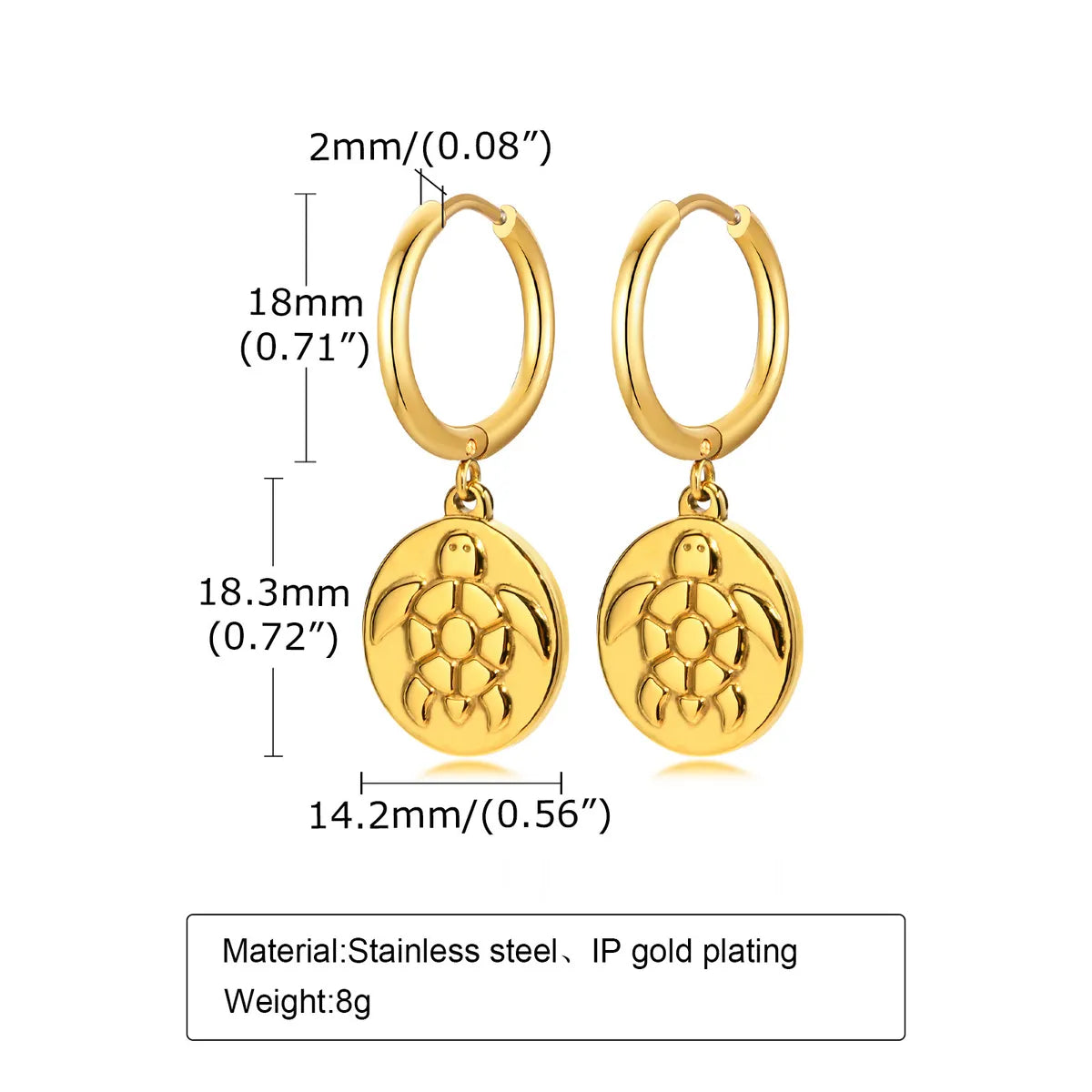 Simple Style Tortoise Round Dragonfly Stainless Steel Plating Drop Earrings 1 Pair