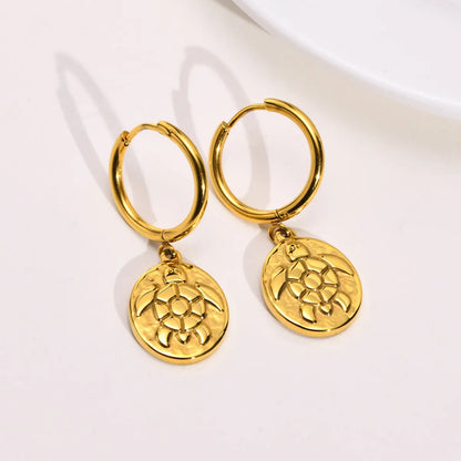 Simple Style Tortoise Round Dragonfly Stainless Steel Plating Drop Earrings 1 Pair