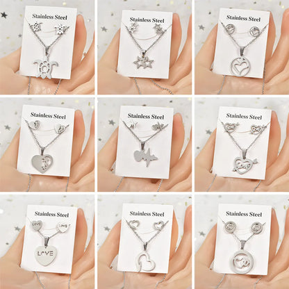 Simple Style Tortoise Star Heart Shape Stainless Steel Hollow Out Earrings Necklace 1 Set