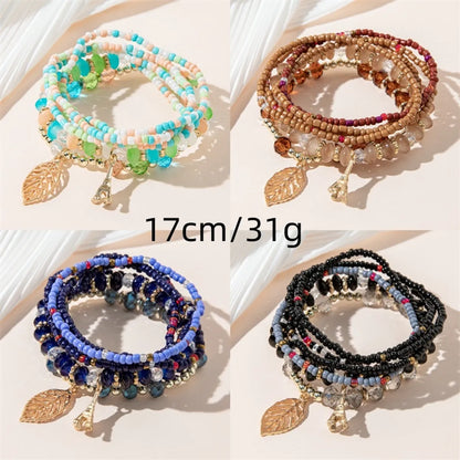 Simple Style Tower Leaves Artificial Crystal Alloy Beaded Layered Women's Bracelets