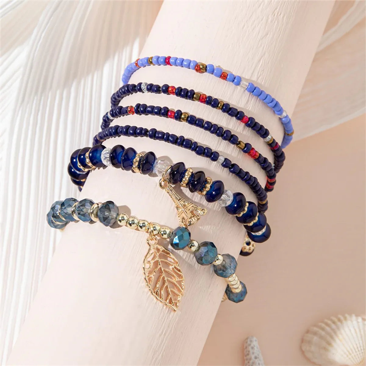 Simple Style Tower Leaves Artificial Crystal Alloy Beaded Layered Women's Bracelets