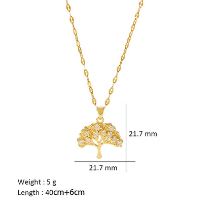 Simple Style Tree Copper Plating Inlay Zircon 18k Gold Plated Pendant Necklace