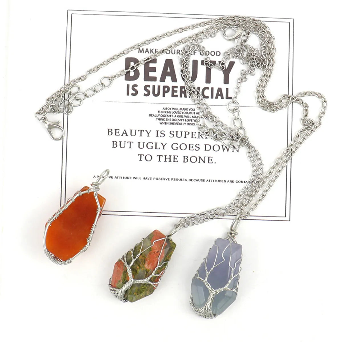 Simple Style Tree Crystal Agate Ferroalloy Wholesale Pendant Necklace