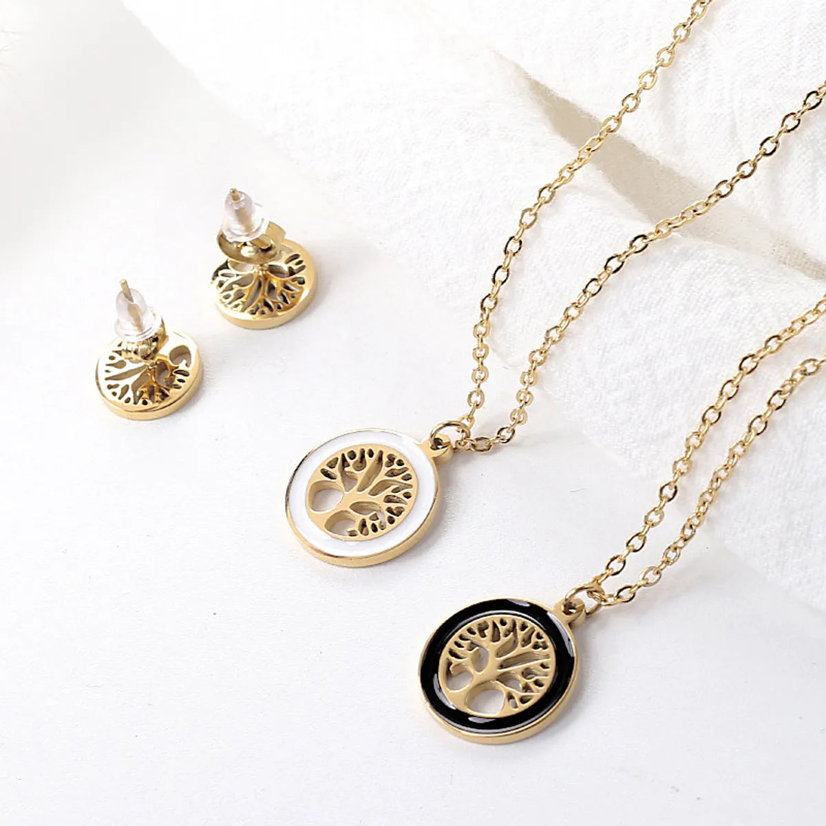 Simple Style Tree Stainless Steel Enamel Plating Earrings Necklace