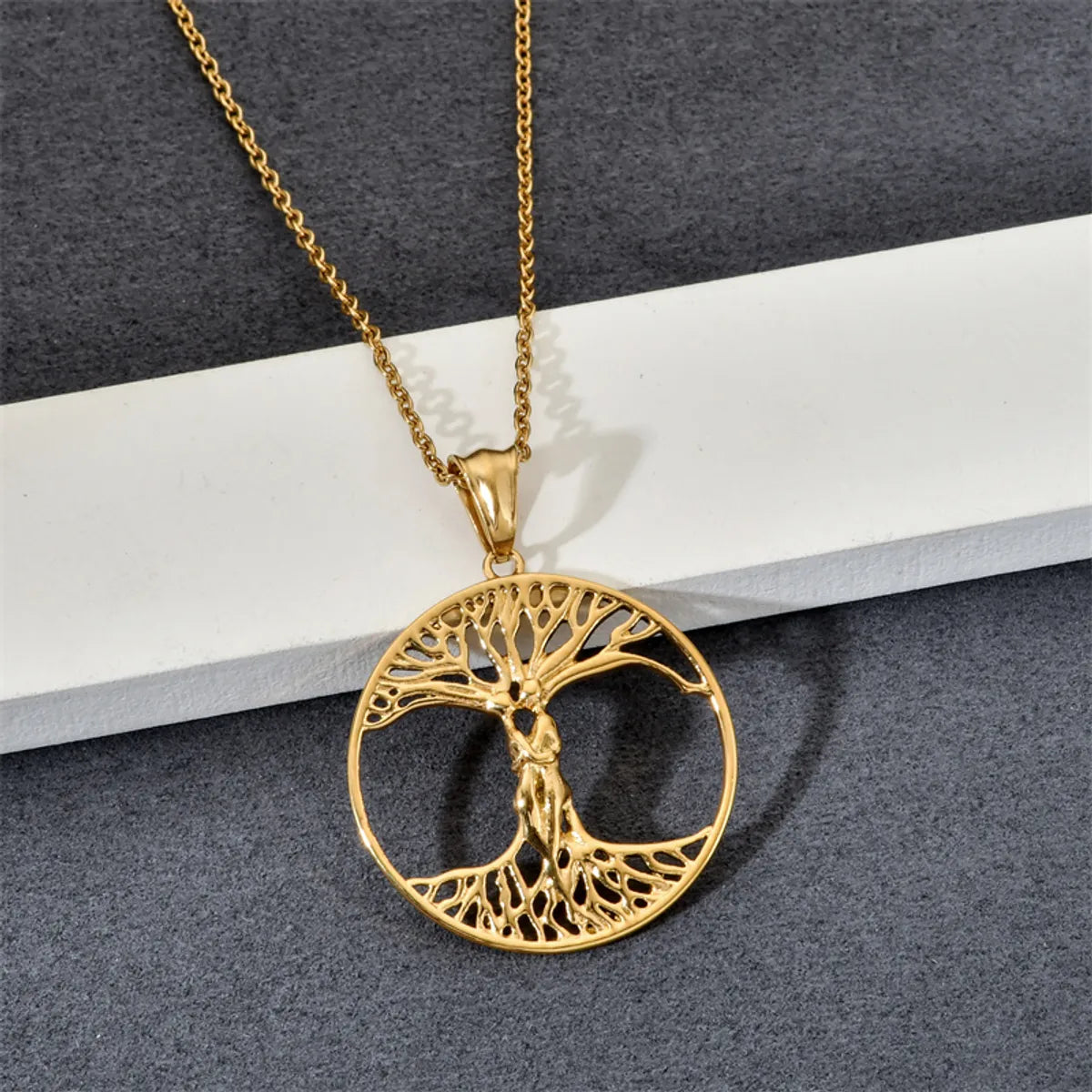 Simple Style Tree Stainless Steel Plating Gold Plated Pendant Necklace