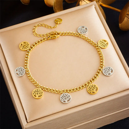 Simple Style Tree Titanium Steel Plating 18k Gold Plated Bracelets