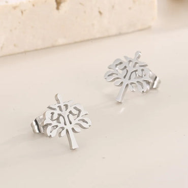 1 Pair Simple Style Tree Plating Titanium Steel Ear Studs