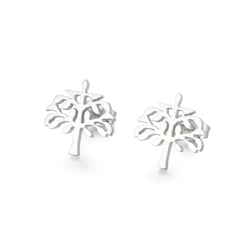 1 Pair Simple Style Tree Plating Titanium Steel Ear Studs