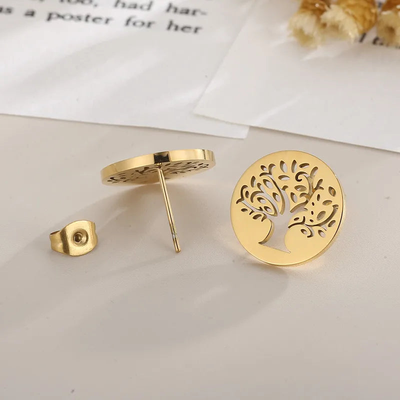 1 Pair Simple Style Tree Plating Titanium Steel Ear Studs